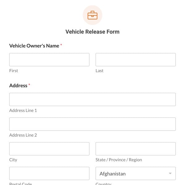 Vehicle Release Form Template