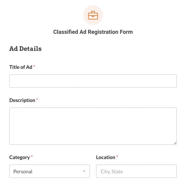 Classified Ad Registration Form Template