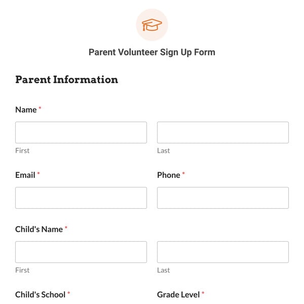 Parent Volunteer Sign Up Form Template