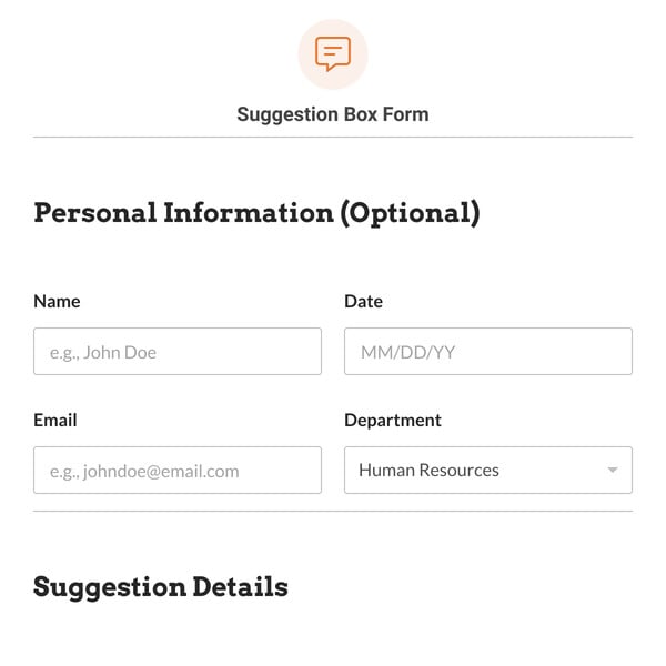 Suggestion Box Form Template