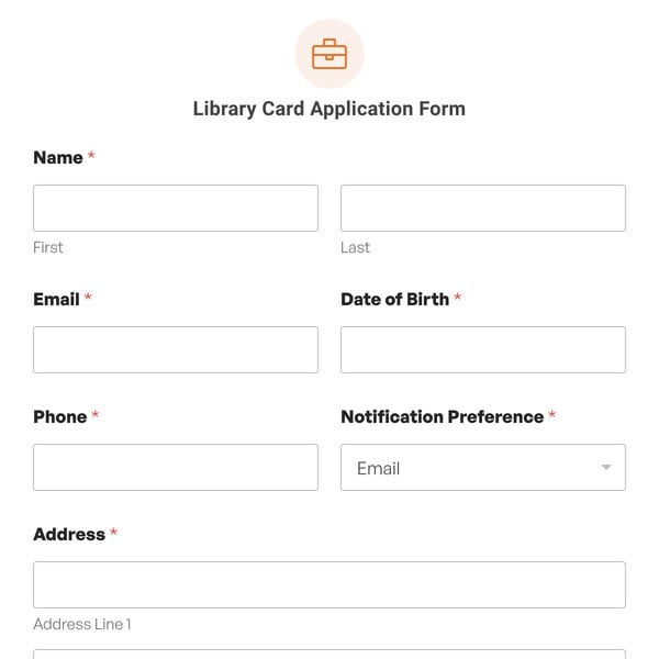 Library Card Application Form Template
