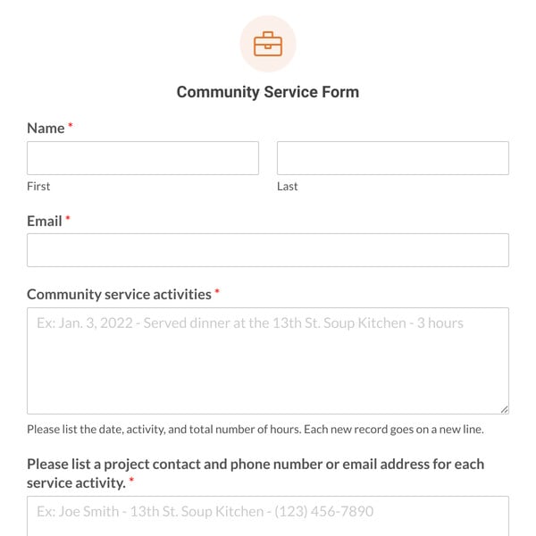 Community Service Form Template