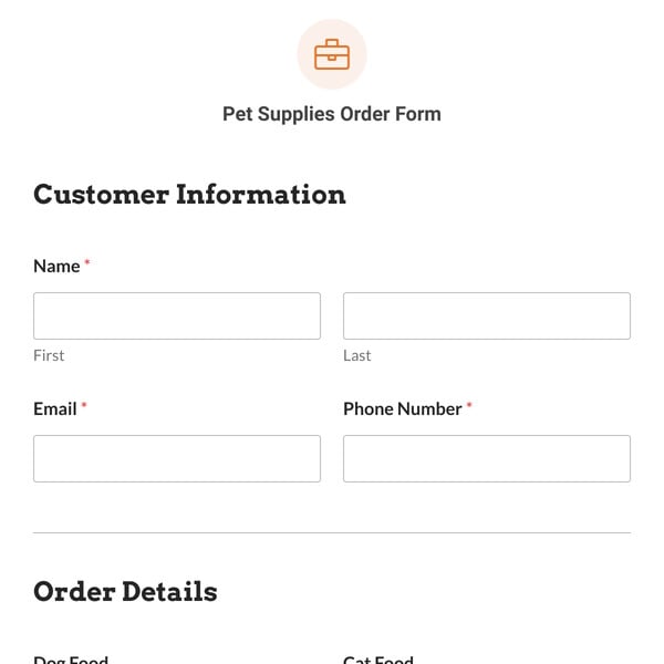 Pet Supplies Order Form Template