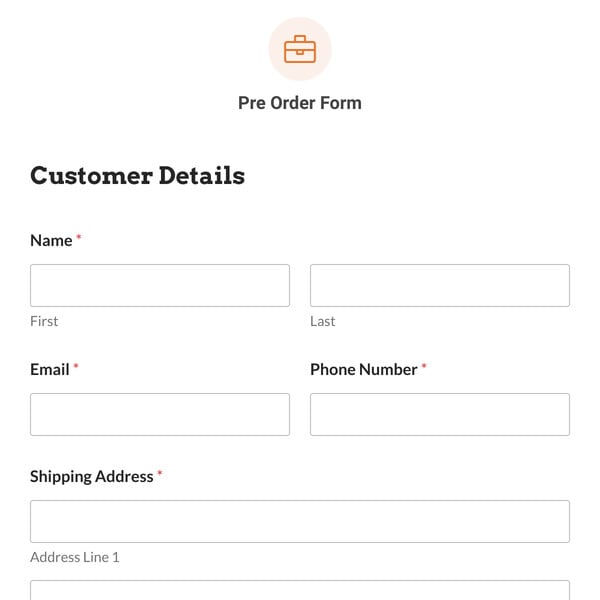 Pre Order Form Template