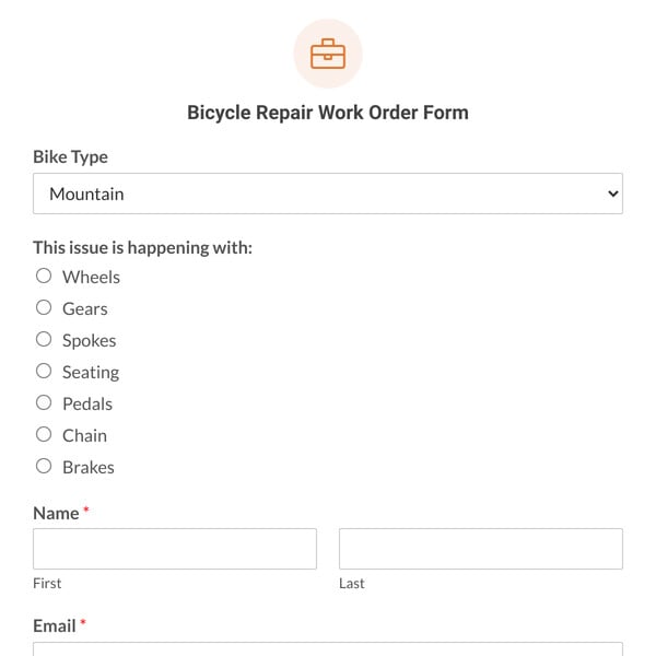 Bicycle Repair Work Order Form Template