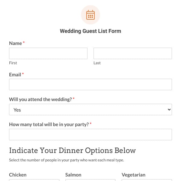 Wedding Guest List Form Template