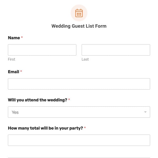 Wedding Guest List Form Template