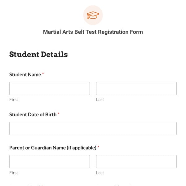 Martial Arts Belt Test Registration Form Template