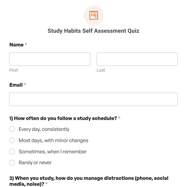 Study Habits Self Assessment Quiz Template