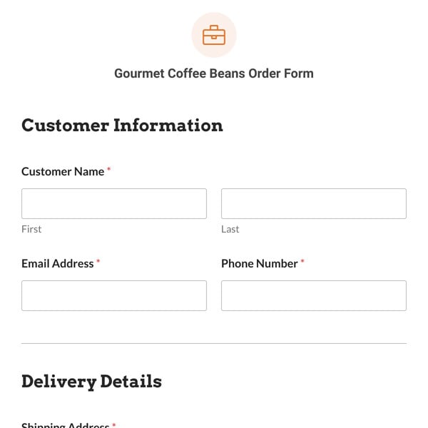 Gourmet Coffee Beans Order Form Template