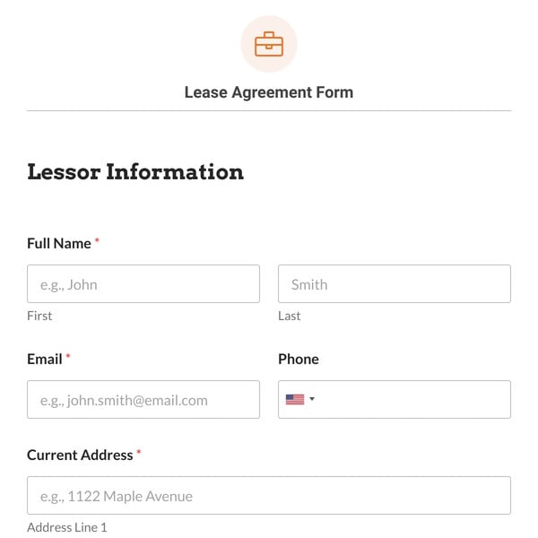 Lease Agreement Form Template