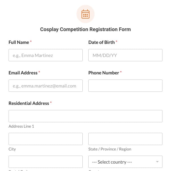 Cosplay Competition Registration Form Template