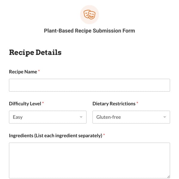 Plant-Based Recipe Submission Form Template
