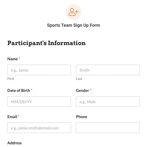 Sports Team Sign Up Form Template