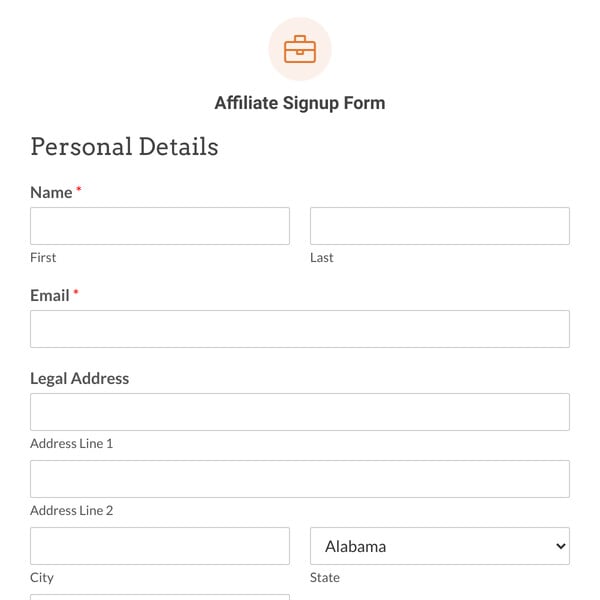 Affiliate Signup Form Template