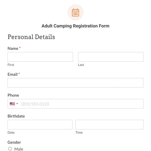 Adult Camping Registration Form Template