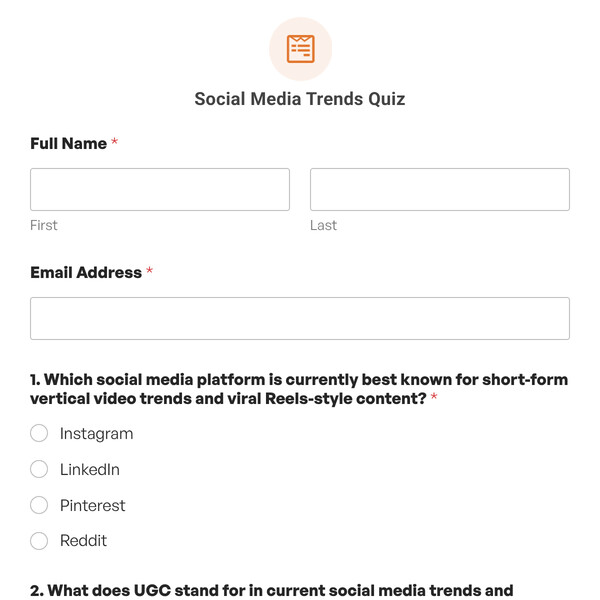 Social Media Trends Quiz Template
