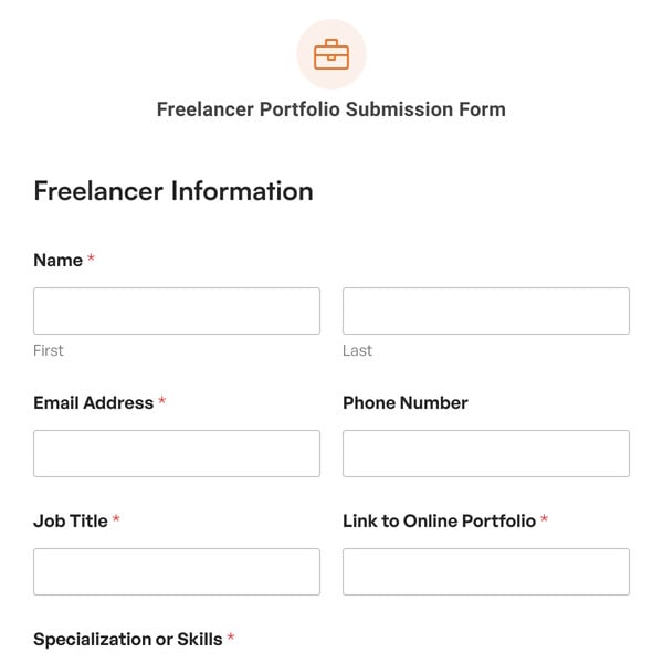 Freelancer Portfolio Submission Form Template