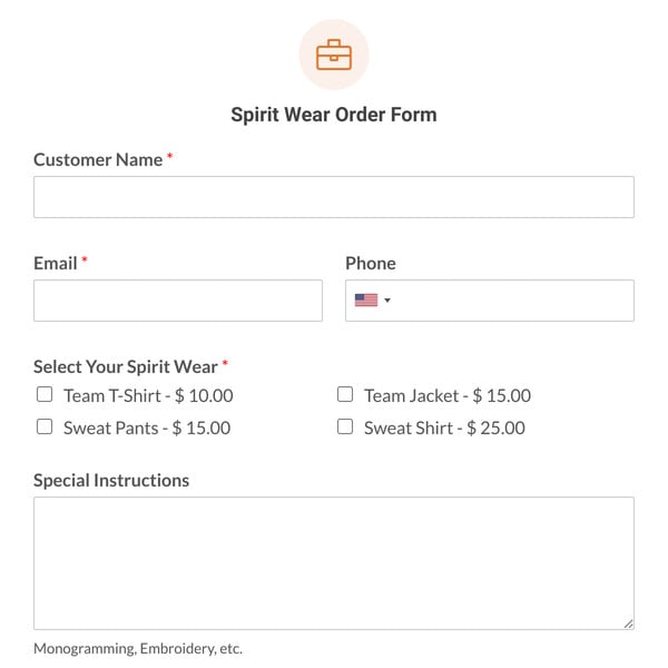 Spirit Wear Order Form Template