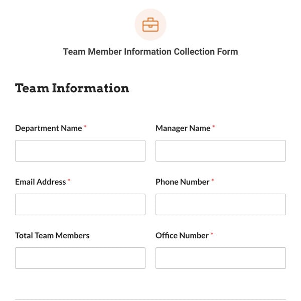 Team Member Information Collection Form Template
