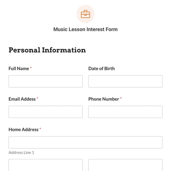 Music Lesson Interest Form Template