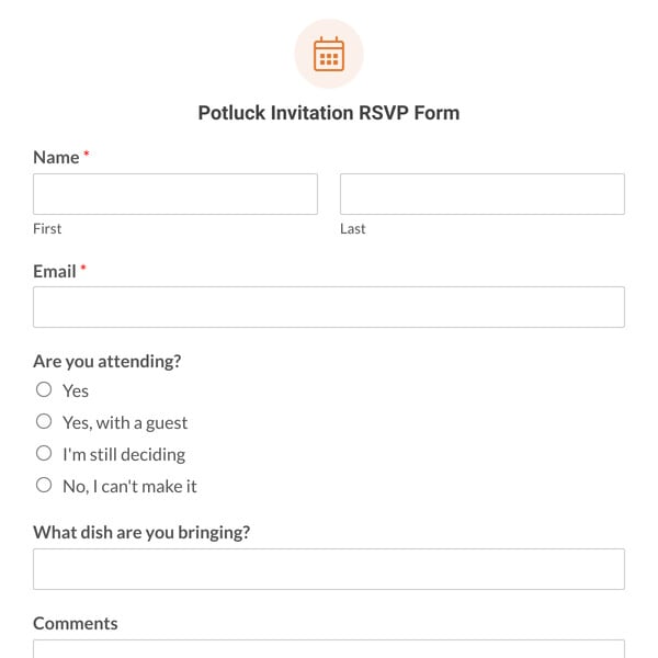 Potluck Invitation RSVP Form Template
