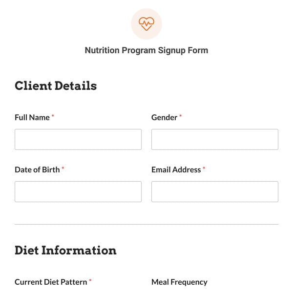 Nutrition Program Signup Form Template