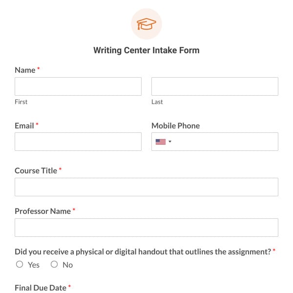 Writing Center Intake Form Template