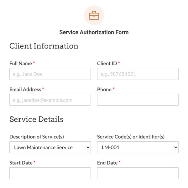 Service Authorization Form Template