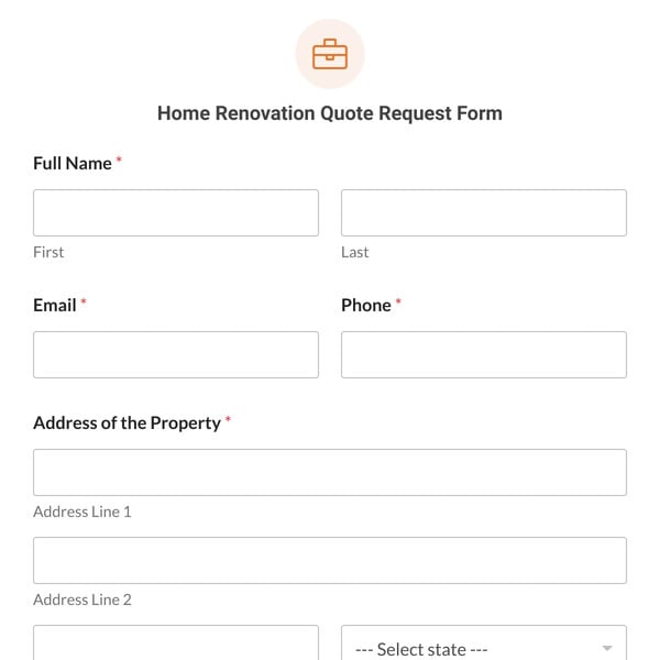 Home Renovation Quote Request Form Template