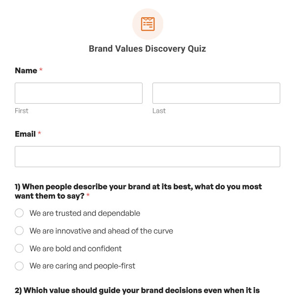 Brand Values Discovery Quiz Template