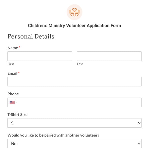 Children’s Ministry Volunteer Application Form Template