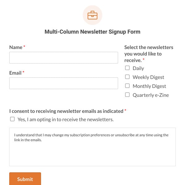 Multi-Column Newsletter Signup Form Template