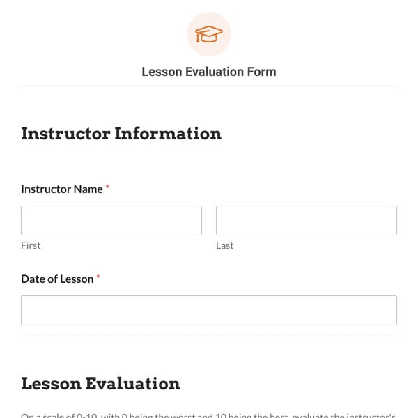 Lesson Evaluation Form Template