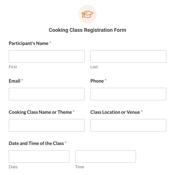 Cooking Class Registration Form Template