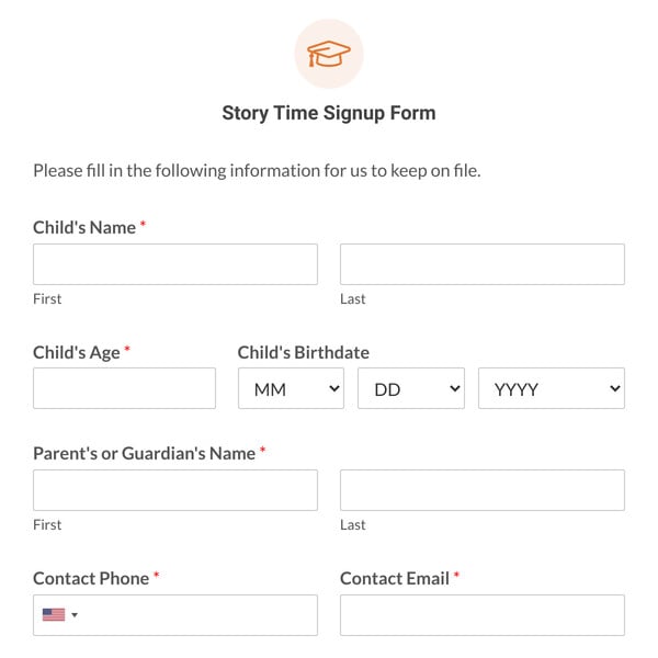 Story Time Signup Form Template