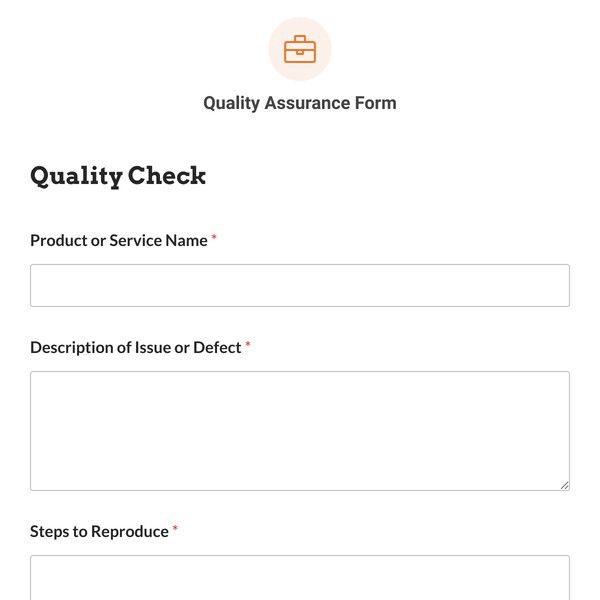 Quality Assurance Form Template