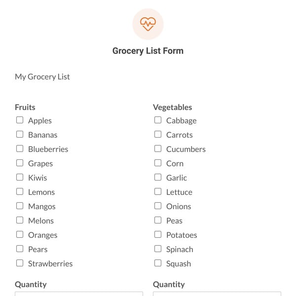 Grocery List Form Template
