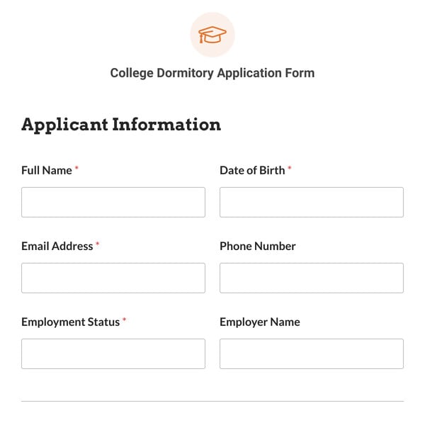 College Dormitory Application Form Template