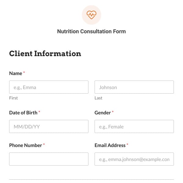 Nutrition Consultation Form Template
