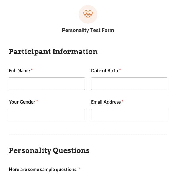 Personality Test Form Template