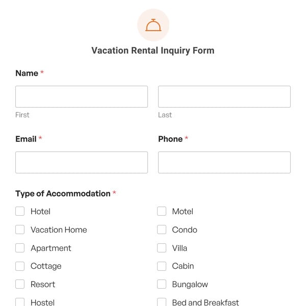 Vacation Rental Inquiry Form Template