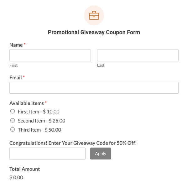Promotional Giveaway Coupon Form Template