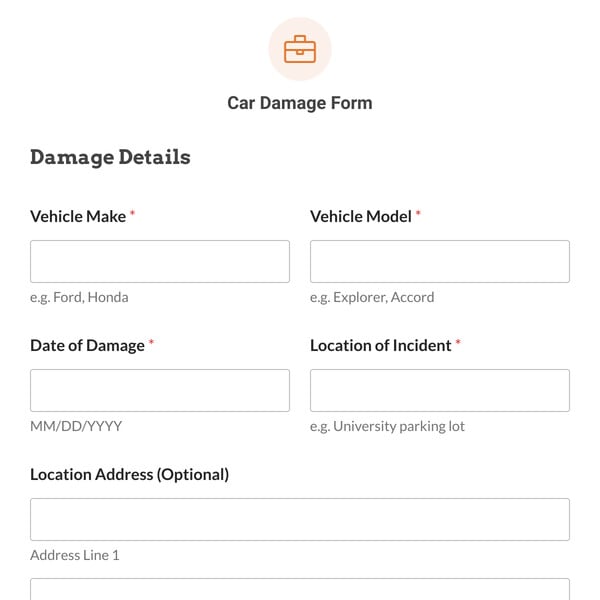 Car Damage Form Template