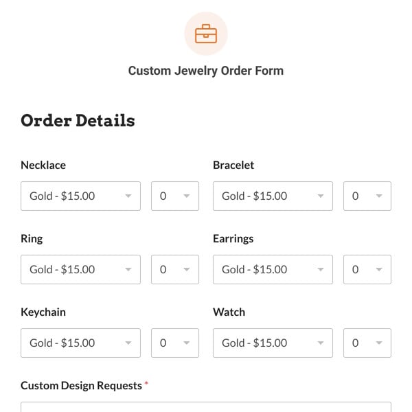 Custom Jewelry Order Form Template