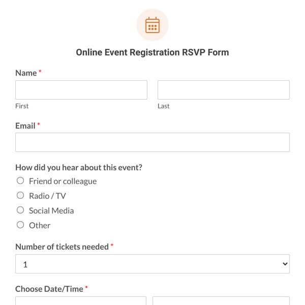 Online Event Registration RSVP Form Template