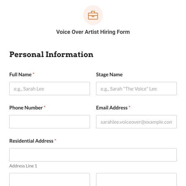 Voice Over Artist Hiring Form Template