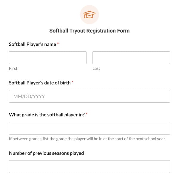 Softball Tryout Registration Form Template
