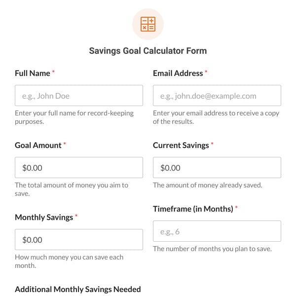 Savings Goal Calculator Form Template