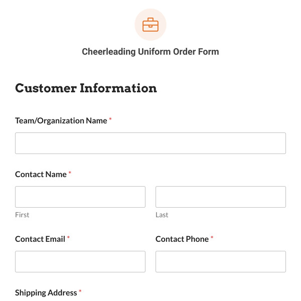 Cheerleading Uniform Order Form Template